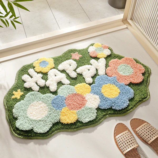 Happy Flowers Floor Mat green and floral cottagecore accent